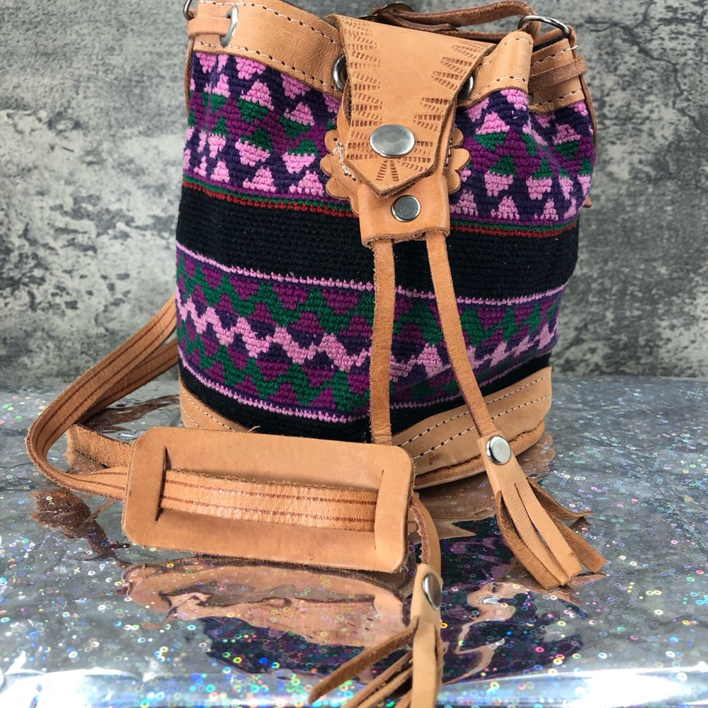 Cute purple and pink small Authentic African Drawstring Satchel Purse - Picture 1 of 15